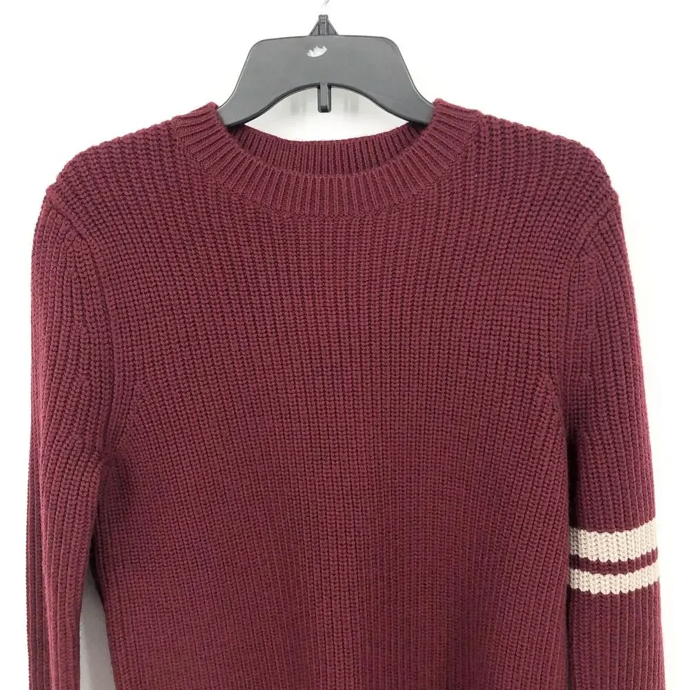 LABEL Men's Go-To Sweater Small Burgundy Red Putty Knit Crewneck Long Sleeve NWT
